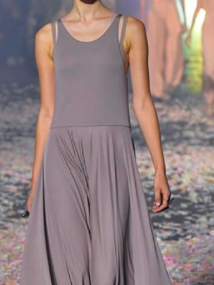 Vintage Sleeveless Crew Neck Solid Dresses
