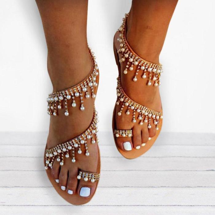 Women Plus Size Imitation Pearls Sandals Casual Slip-On Sandals