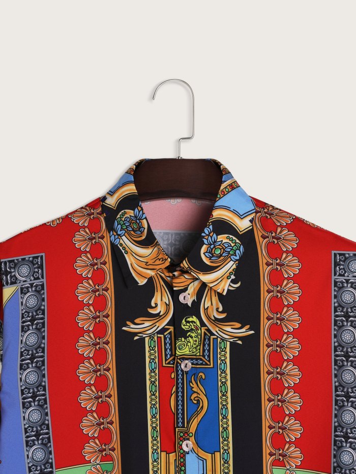 Men's Baroque Style Print Long Sleeve Blouse