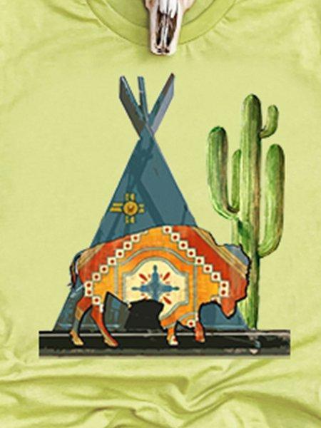 Lightgreen Floral-Print Round Neck Short Sleeve Shirts & Tops