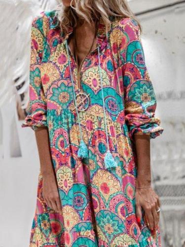Color Long Sleeve Tribal Dresses