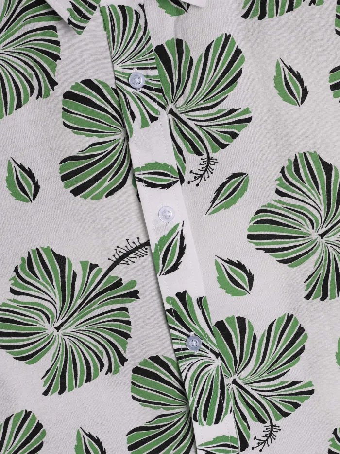 Men's Retro Green Floral Graphic Short Sleeve Shirt