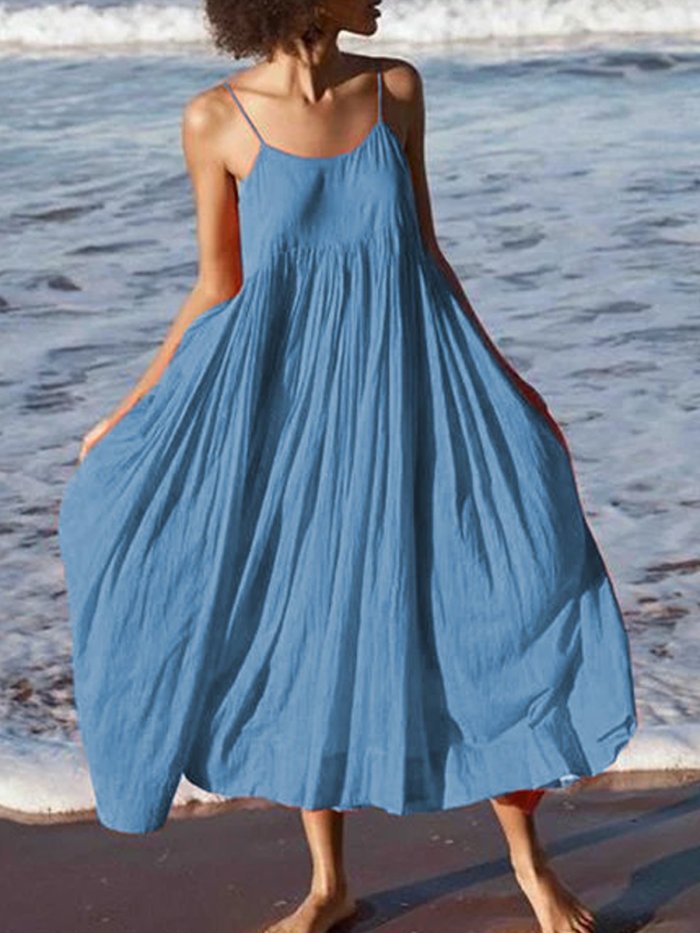 Orange Red Swing Spaghetti Cotton Holiday Dresses
