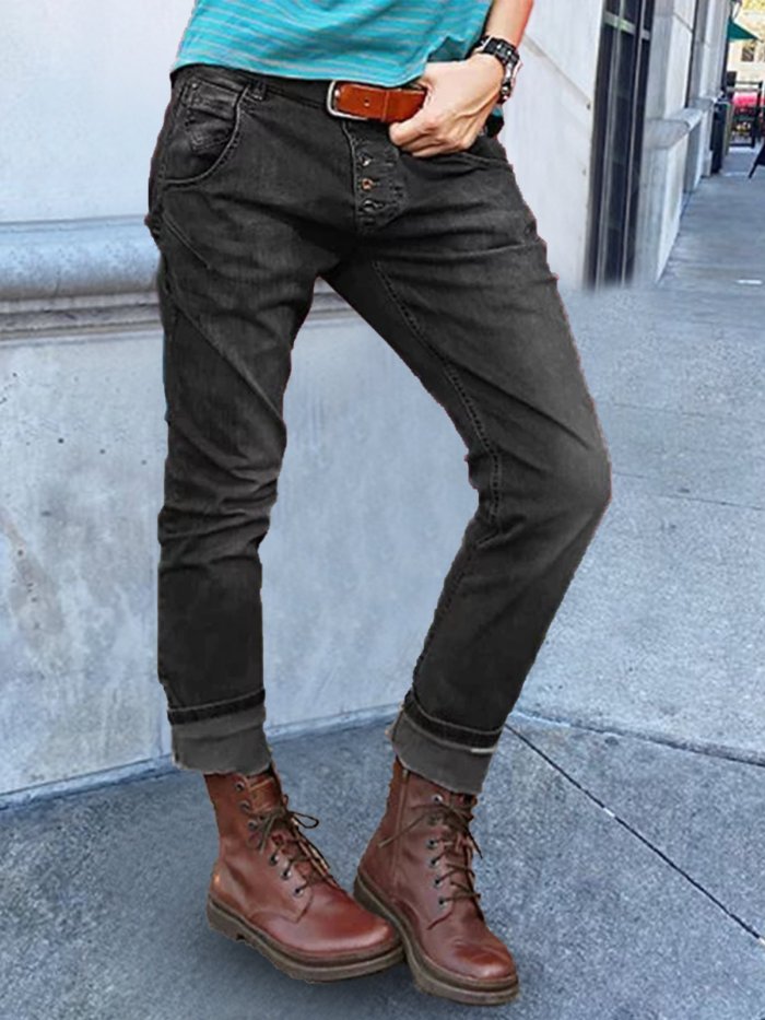 Button Down Pockets Denim Pants Jeans