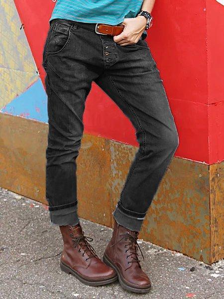 Button Down Pockets Denim Pants Jeans