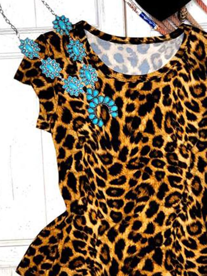 Leopard Shift Short Sleeve Jersey Sexy Shirts & Tops