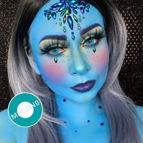 ��LENSPOEM��Blue Green Block Crazy Contact Lenses