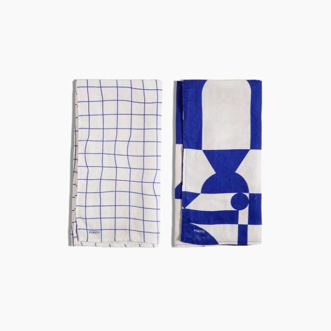 Blue Linen Tea Towel Set