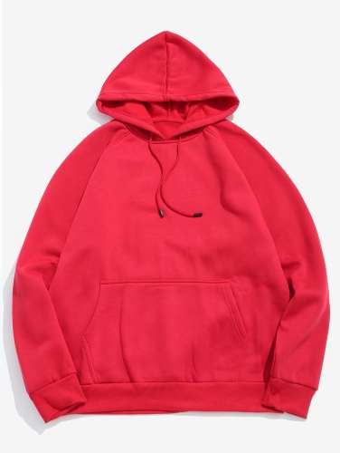 Basic Solid Pouch Pocket Fleece Hoodie - Camel