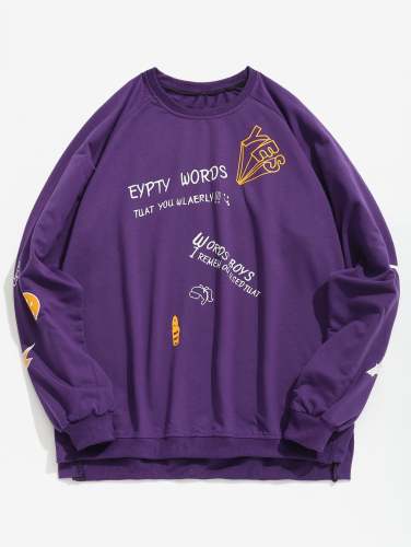 Letter Print Graphic Pullover Sweatshirt - Black