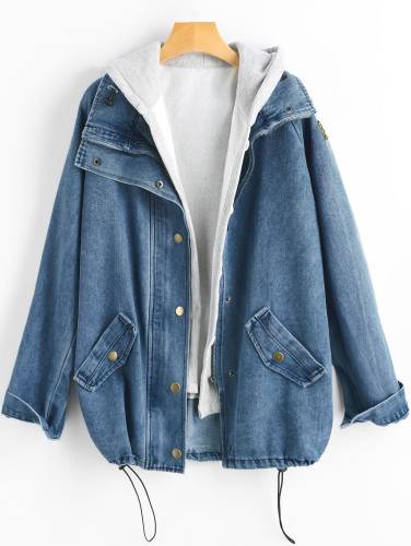 Button Up Denim Jacket And Hooded Vest - Black