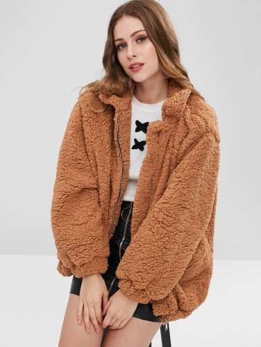 Slip Pockets Faux Fur Coat