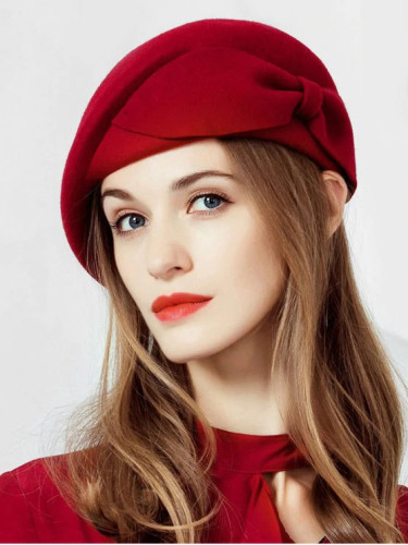 British Style Bowknot Woolen Beret - Black