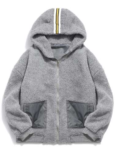 Faux Fur Hooded Zip Up Coat - Black