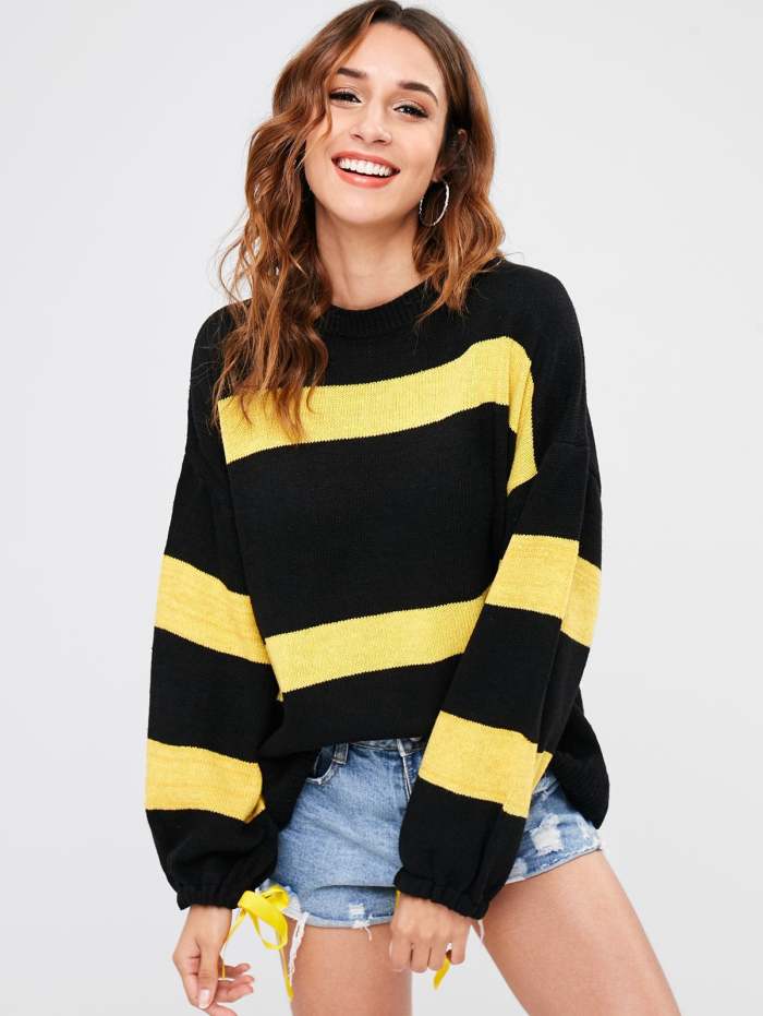 Two Tone Loose Sweater - Black