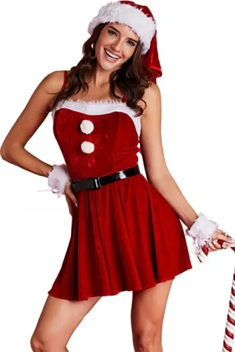 Red Diamond Velvet 4pcs Christmas Costume Set