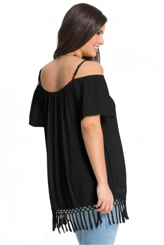 Black Cold Shoulder Plus Size Blouse Top