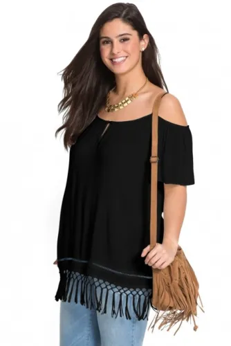Black Cold Shoulder Plus Size Blouse Top