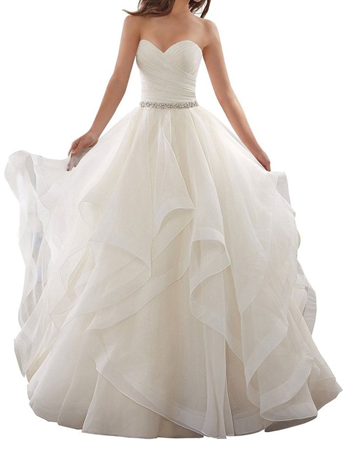 ABaowedding Women's Double V-Neck Sleeveless Lace Wedding Dress Evening Dress