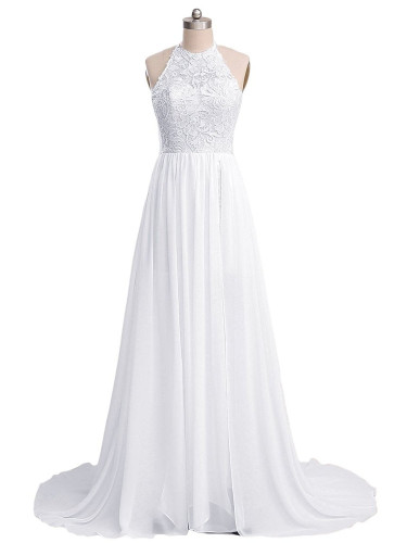 Dethler Women's Wedding Dress Long Sleeve White Lace Aline Slim fit Midi Dresses