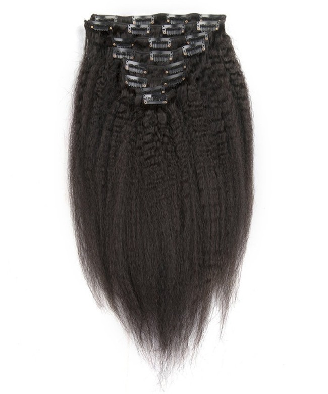 Kinky Straight Virgin Hair 7Pcs Hair Peruvian Clip In Human Hair Extensions