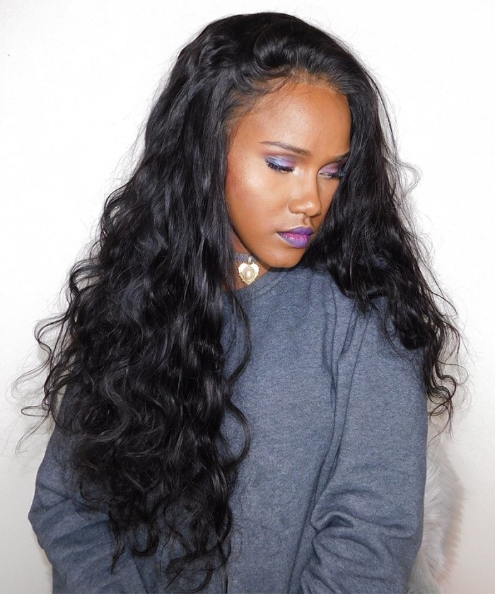 Full Lace Wig Human Hair 180% Density Body Wave Natural Color Full Pre Plucked Wigs