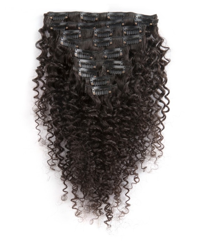 Deep Wave Brazilian Hair Clip In Human Hair Extensions 7 Pieces Natural Color