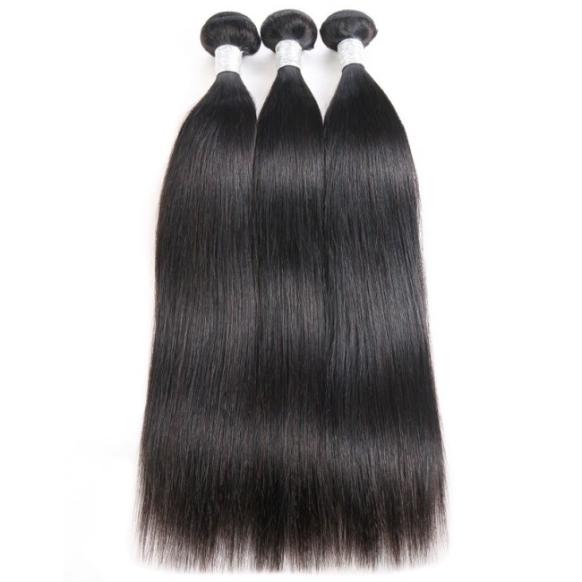 Brazilian Human Hair Weave Bundles Straight 3Pcs Natural Black