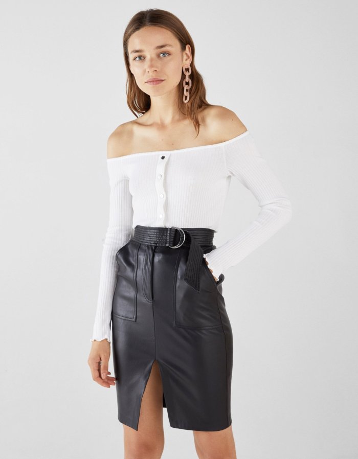 Button-up off the Shoulder Top