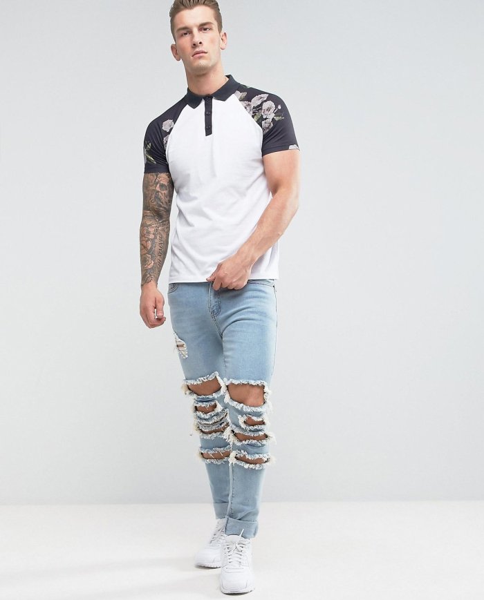 Denim High Waist Shorts With Leg Sport Print