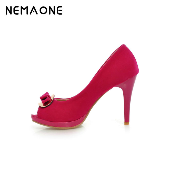NEMAONE High Heels Platform Pumps Women's Shoes With Heels 2017 Peep Toe Patent Leather Shoes For Women Plus Size Ladies Shoes