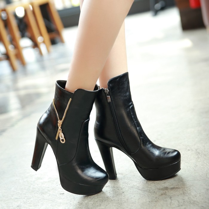 2017 big us size 11 12 Autumn Winter Women Ankle Boots high heels up leather double buckle platform short booties new black