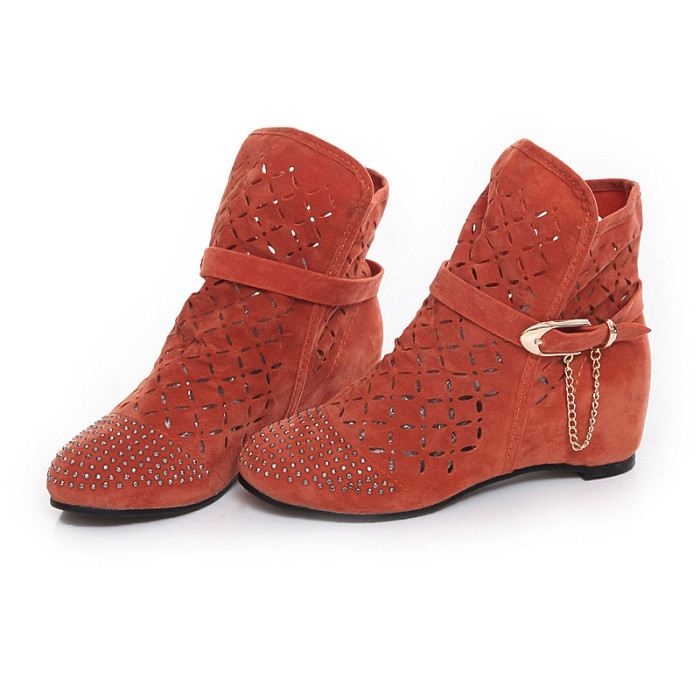 2016 New Fashion Big size 43 Summer Boots Women Flock Flat shoes Low Hidden Wedges Solid Cut-outs Ankle Boot Ladies Casual Shoes