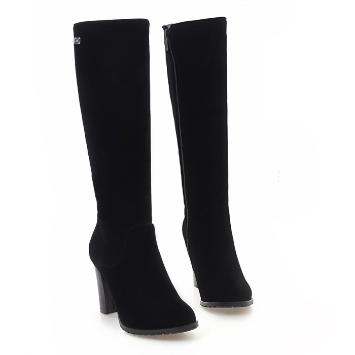 Side Zipper Knee-high Riding Boots Women High Thick Heel Winter Boots black color