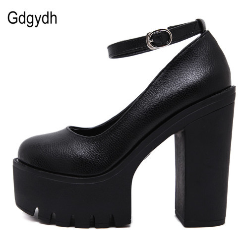 Gdgydh 2017 new spring autumn casual high-heeled shoes sexy ruslana korshunova thick heels platform pumps Black White Size 40