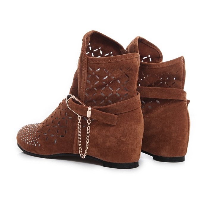 2016 New Fashion Big size 43 Summer Boots Women Flock Flat shoes Low Hidden Wedges Solid Cut-outs Ankle Boot Ladies Casual Shoes