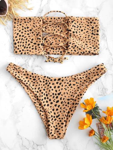 ZAFUL Back Lace-up Bikini Set - Bee Yellow