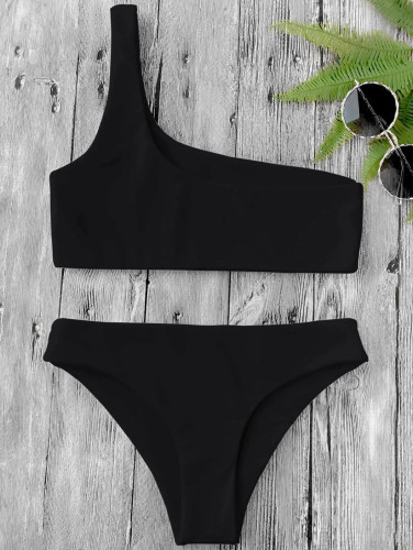 One Shoulder Bikini Set - Black