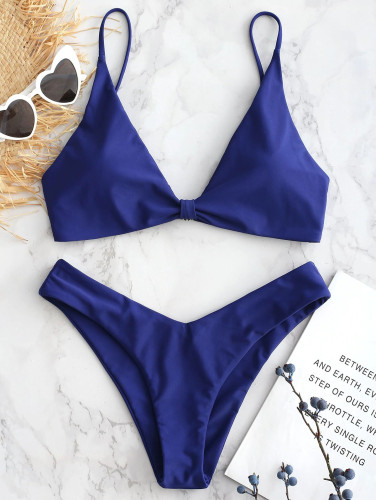 High Leg Knot Bikini Set - Denim Dark Blue