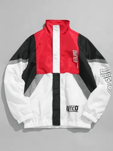 Contrast Letter Quick Dry Jacket - Lava Red