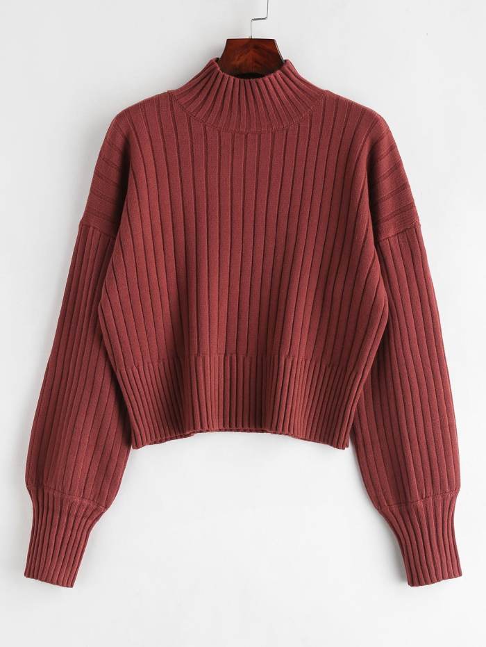 Dropped Shoulder Mock Neck Sweater - Black
