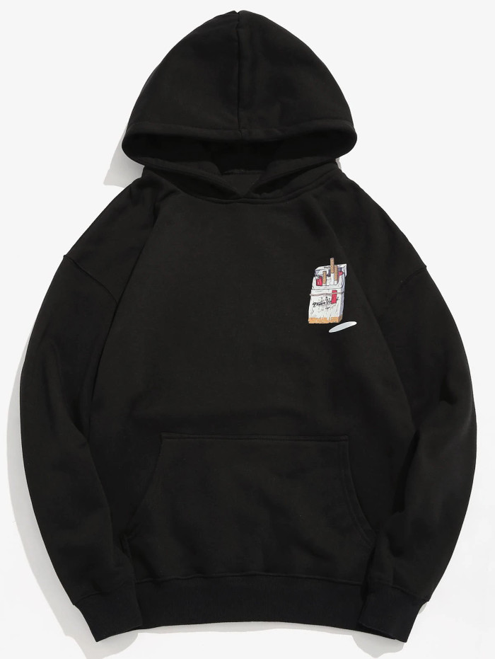 Solid Pouch Pocket Fluffy Hoodie - Black 124179