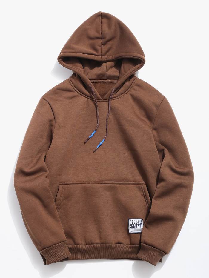 Solid Pouch Pocket Fleece Hoodie - Black