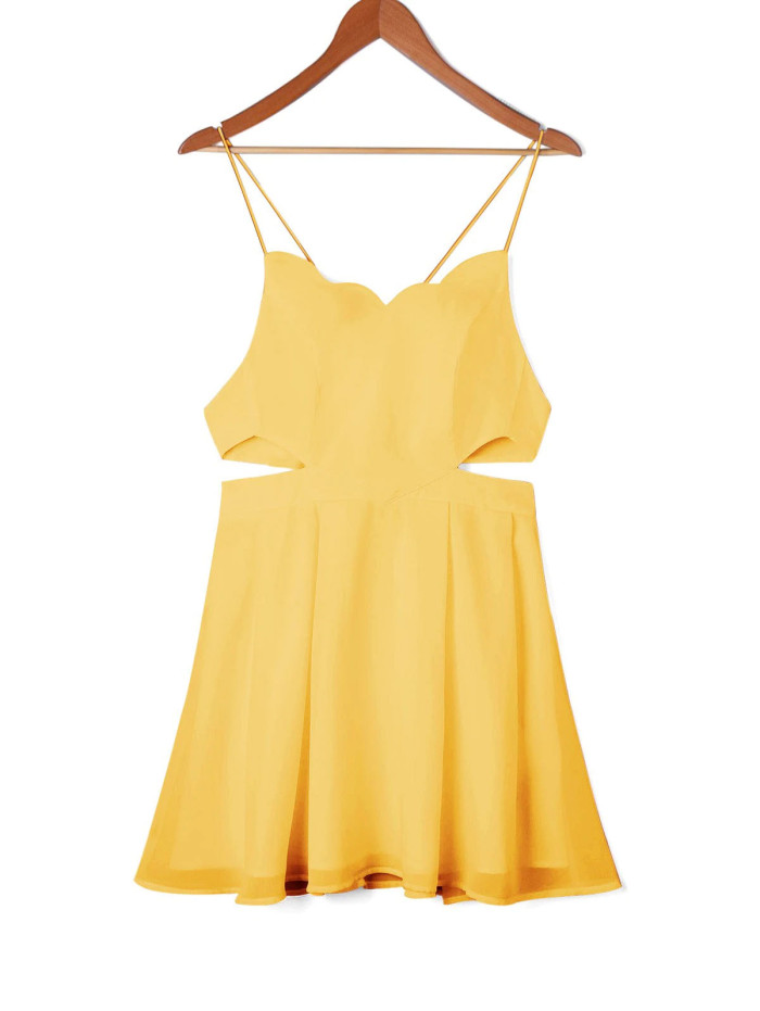 Scalloped Side Cut Out Swing Dress - White