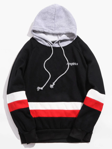 Contrast Embroidered Letter Fleece Hoodie - Black