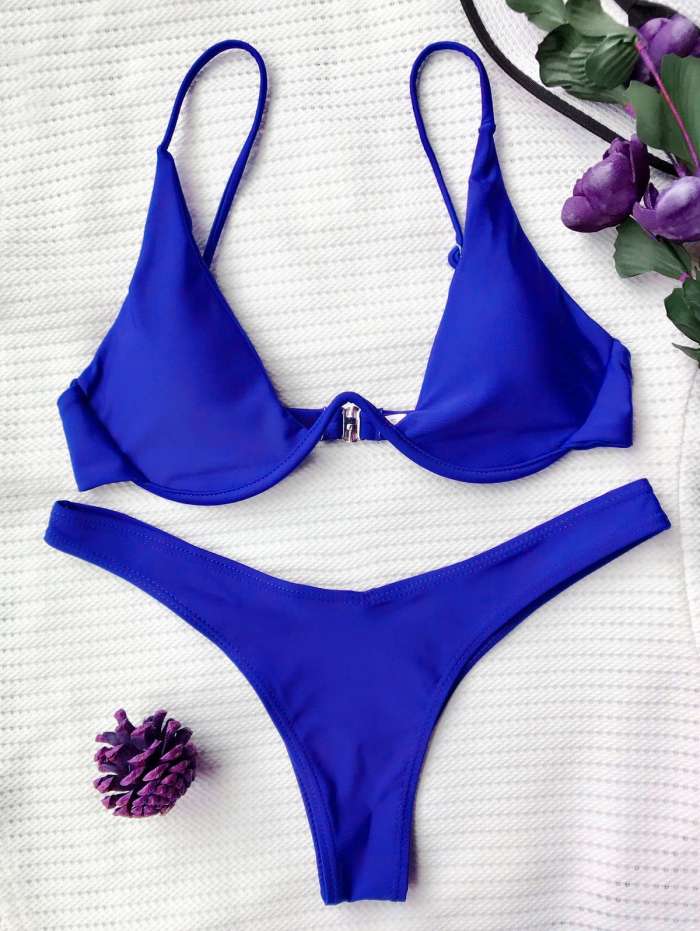 Push Up Plunge Bathing Suit - Blue