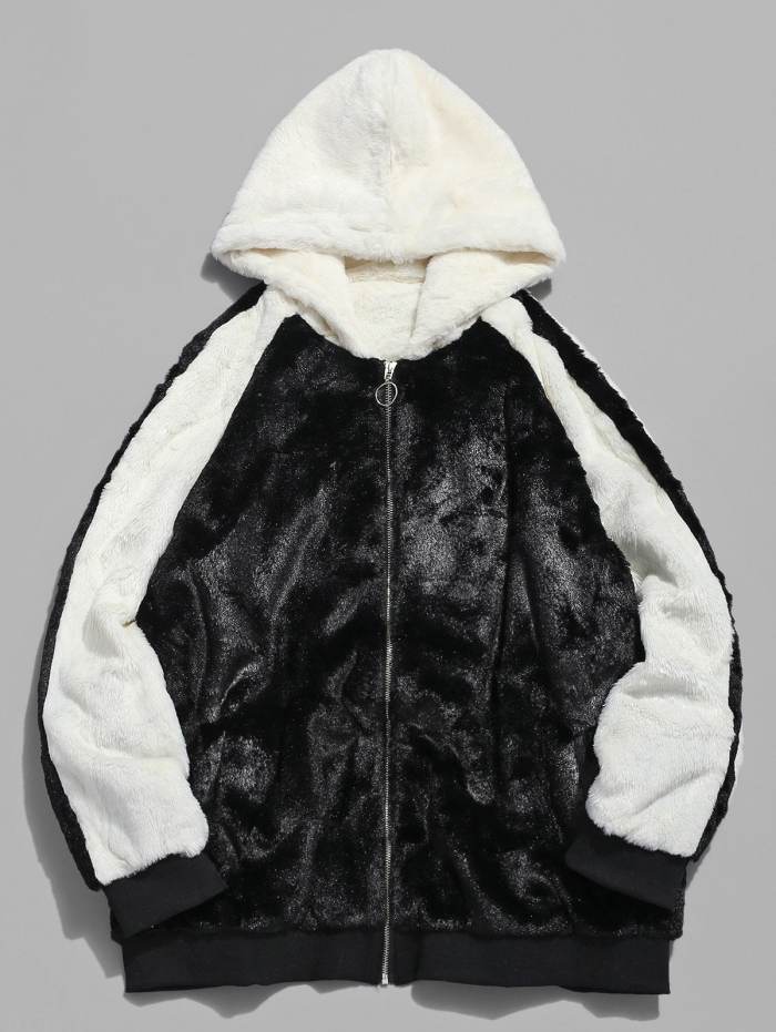 Solid Pouch Pocket Fluffy Hoodie - Black 124179