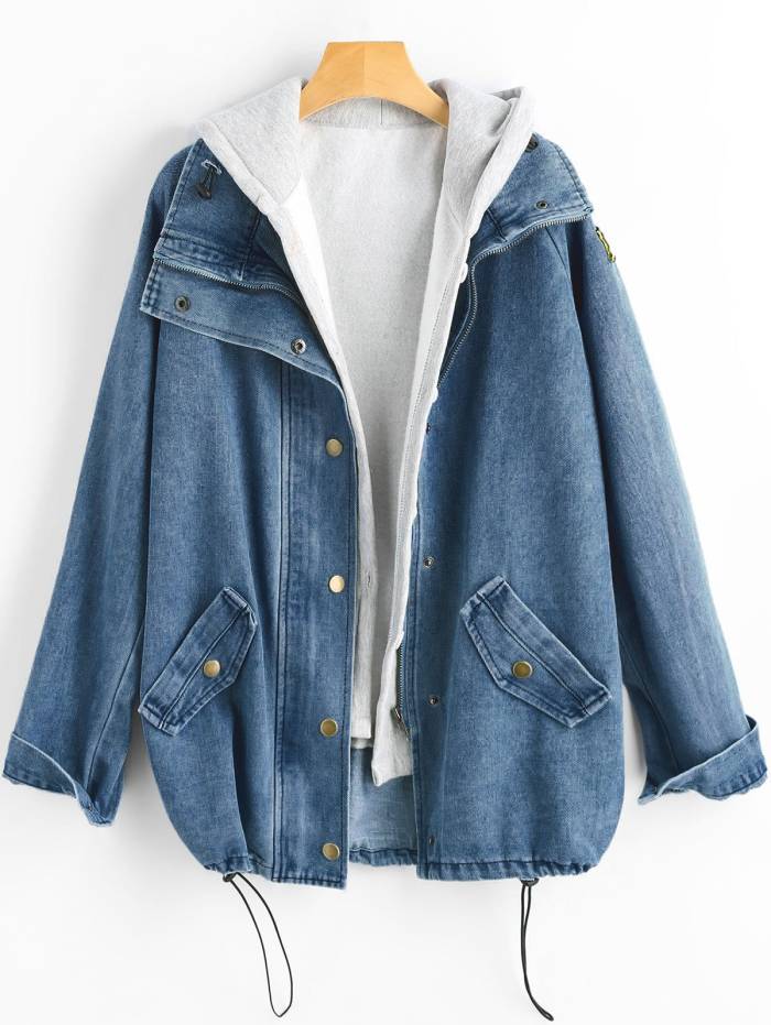 Button Up Denim Jacket And Hooded Vest - Black