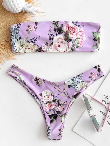 Floral Lace Up Bikini Set - Mauve