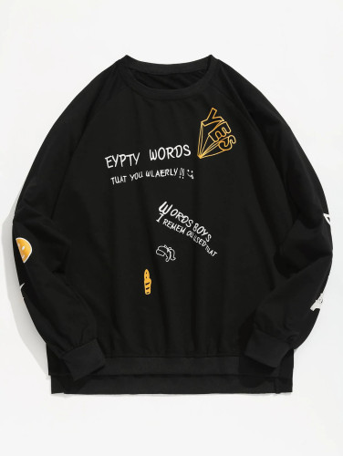 Letter Print Graphic Pullover Sweatshirt - Black